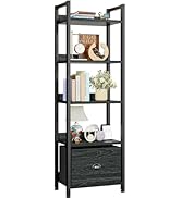 Furologee 5 Tier Bookshelf with Drawer, Kitchen Bakers Rack with Storage, Tall Narrow Bookcase, I...