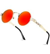 FEISEDY Retro Sunglasses Steampunk Men Women Gothic Round Metal Frame Punk Shade B0147