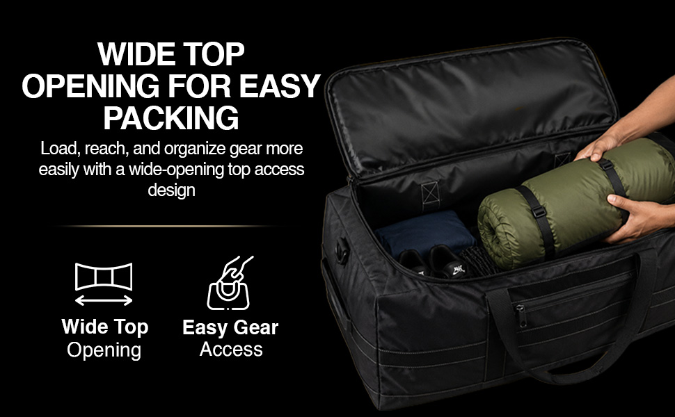 Wide top opening for easy packing