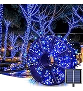 JMEXSUSS 600 LED Blue Solar Christmas Lights, 206.7ft Blue Christmas Lights Outdoor Waterproof, 8...