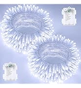 2 Pack Christmas String Lights Battery Operated with Timer, 66FT 200 LED Waterproof Twinkle Light...