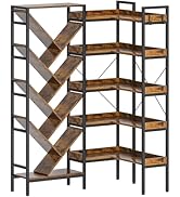 iabifo 5-Tier Large Reversible Corner Tree Bookshelf, Industrial Wooden Tall Bookcase with 2 Hook...