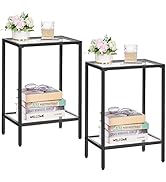 HOMSHO Side Tables Set of 2, End Tables with Tempered Glass, 2-Tier Nightstands with Storage Shel...