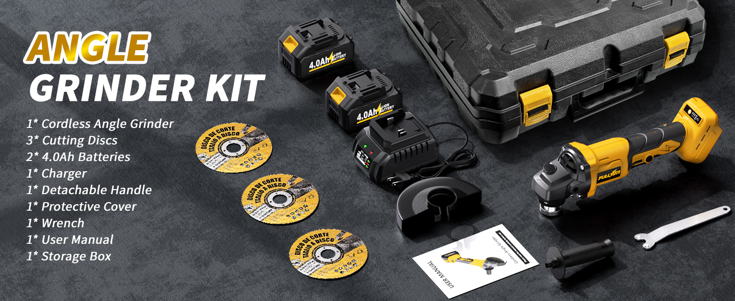 Cordless Angle Grinder 4-1/2&amp;#34; Electric Metal Grinder Kit for Cutting, Grinding