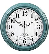 zyzamay 12 Inch Indoor Outdoor Clocks,Waterproof Wall Clock with Thermometer,Easy to Read,Non-Tic...