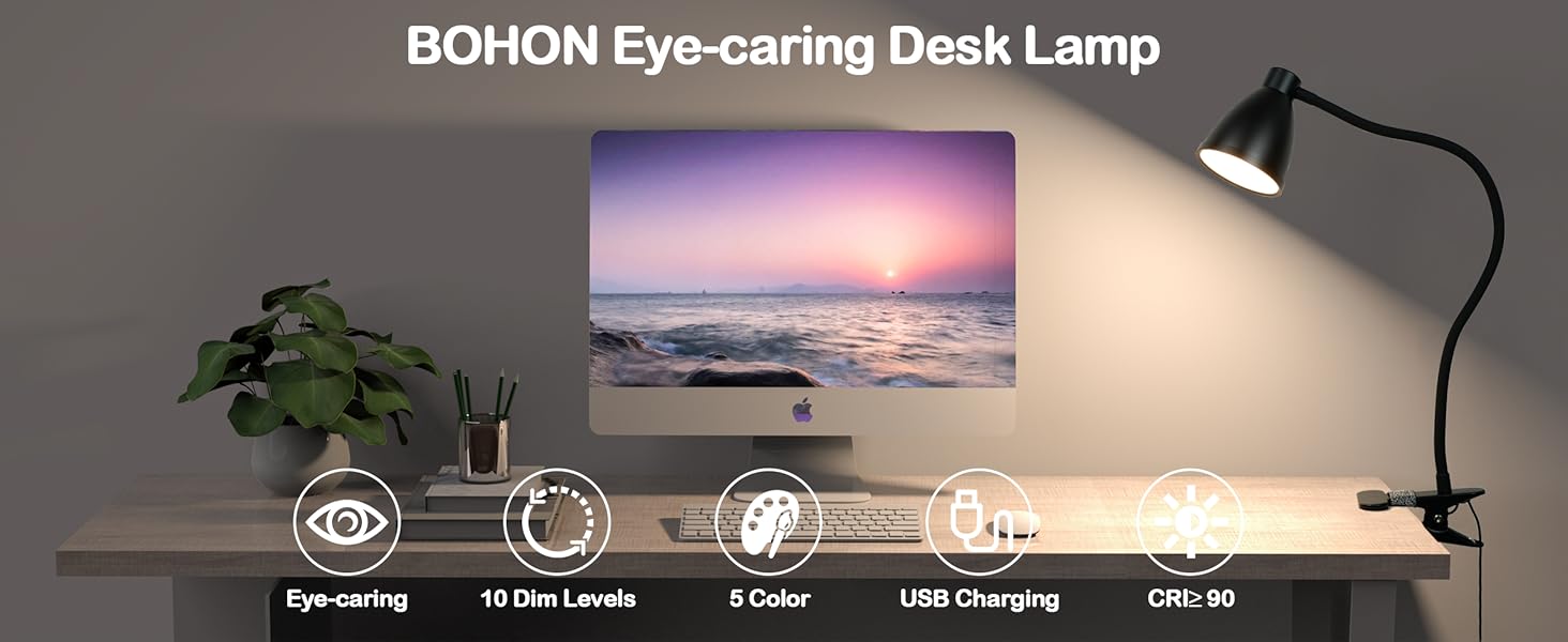 Desk Lamp Reading Light LED Clamp Lamp Flexible Gooseneck Clip on Light for Bed Bedside