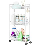 YASONIC Slim Rolling Storage Cart, Metal 3 Tier Bathroom Storage Organizer Laundry Room Utility C...
