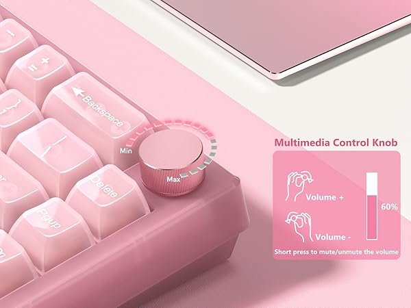 Womier 60% Gaming Keyboard Pink Transparent Jade, QMK/VIA Creamy Mechanical Keyboard