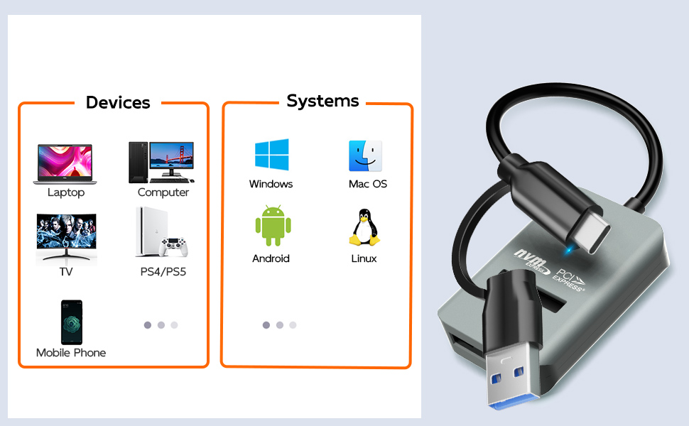 nvme adapter pcie to usb TYPE-C+ USB TYPE-A cable HARD DRIVE ENCLOSURE SATA CONVERTER