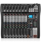 8 Channel Audio Mixer with Bluetooth, Professional DJ Mixer Board with 48V Phantom Power, USB Aud...