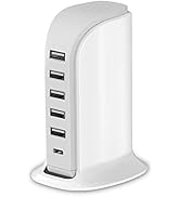 Charging Station for Multiple Devices 40W Upoy, Wall Charger Block 5 USB Ports(Shared 6A), USB Ch...