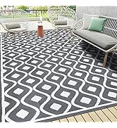 Pauwer Reversible Outdoor Rug, 9'x12', Waterproof, Polypropylene, Moroccan Grey, Area Rug for Pat...