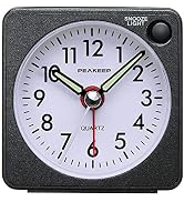 Ultra Small, Peakeep Battery Travel Alarm Clock with Snooze and Light, Silent with No Ticking Ana...