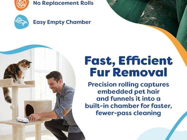 Pet Hair Removal Tool w/Fur Trapping Compartment and Detachable Handle