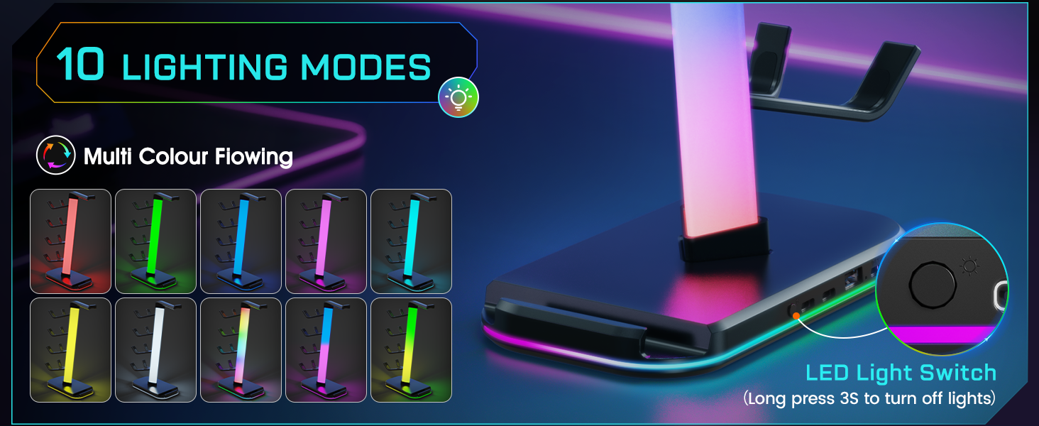 RGB Gaming Headset Stand &amp;amp; Controller Holder with Charging Station