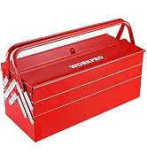 WORKPRO Metal Tool Box, 18-inch Cantilever Folding Red Storage Box, 3-Layer 5-Tray Multi-Function...