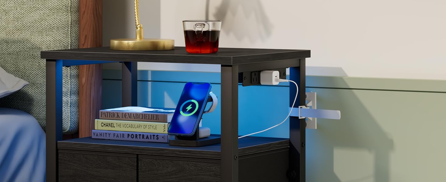 LED Nightstand with Charging Station