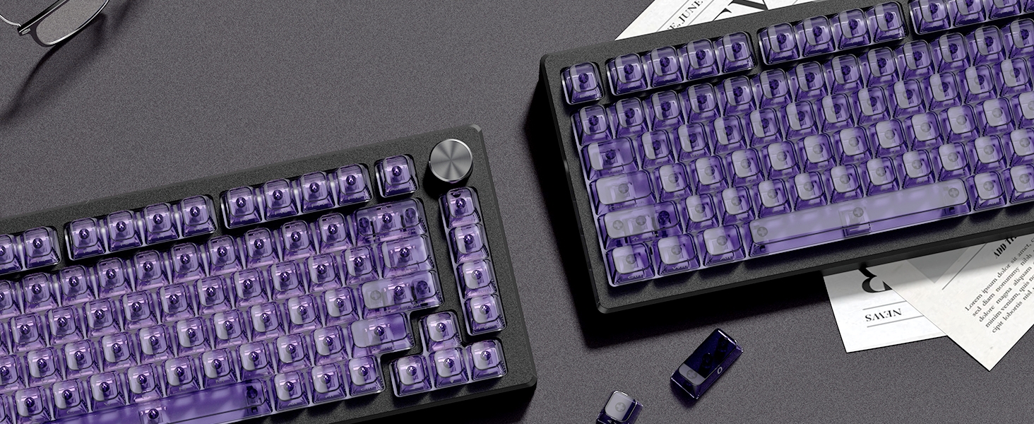 Purple Clear keycaps,Transparent keycaps,Ceramic Jelly Key caps,Shine Through keycap Side Printed