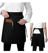 ARBINSON Long Server Apron with 2 Pockets, Extra Long Tie, Lightweight Half Aprons for Men Women ...