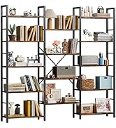 Shintenchi Triple Column 5 Tier Bookshelf, Industrial Large Bookcase Display Shelves, Large Etage...