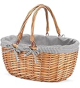 G GOOD GAIN Oval Picnic Basket with Folding Handles, Willow Hand Woven Shopping Basket, Bath Toy ...