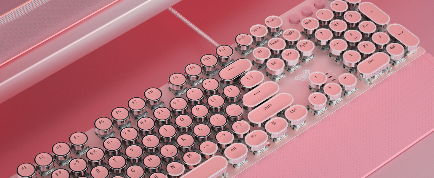 typewriter mechanical keyboard pink gaming keyboard led cute round key keyboard