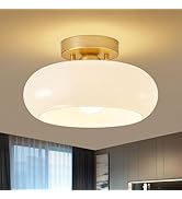 WOKNOS Mid-Century Modern Gold Semi Flush Mount Ceiling Light, Kitchen Ceiling Light Fixture with...