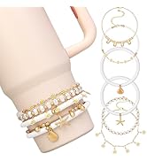 FOWSRHRG Bracelets for Stanley Cup Accessories, 5Pcs Bracelet Stack Charms for Stanley 30 oz Tumb...