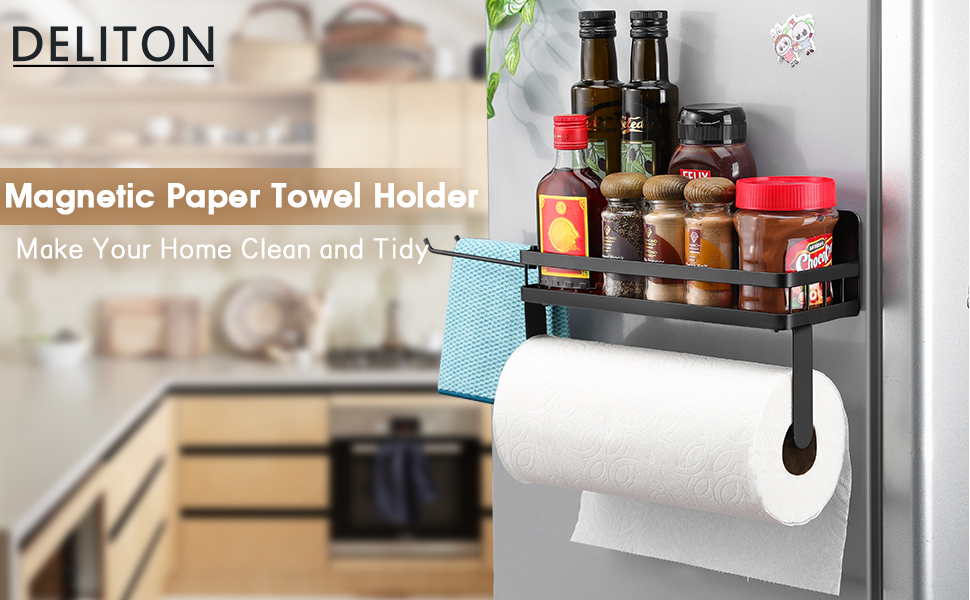 Magnetic Paper Towel Holder with Shelf Magnetic Spice Rack