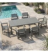 Kingdura 7 Piece Patio Dining Set for 6, 75.2'' HDPE Outdoor Dining Table Set with 2" Umbrella Ho...