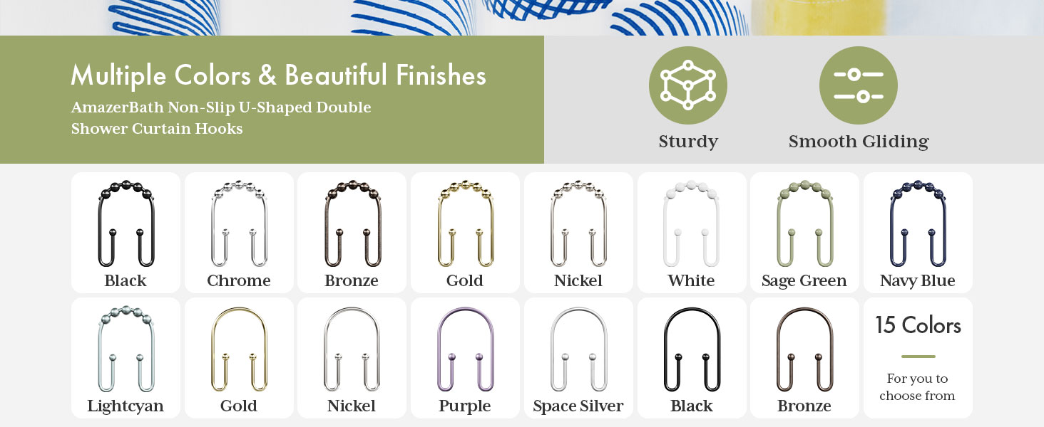 Black U-shaped Shower Curtain Hooks shower curtain rings double shower curtain hooks double sided