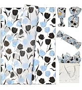 LIAPAWPAW Floral Tissue Paper with Blue &amp; Black Tulip Pattern, 60 Sheets, 20 x 14 inches, Elegant...