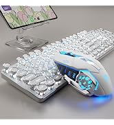 TK950 Wireless Typewriter Keyboard and Mouse Combo,104 Keys Retro Typewriter Mechanical Keyboard ...