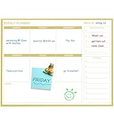 Dry Erase White Board Weekly Calendar Board, Magnetic Whiteboard for Wall, Gold Aluminum Frame Me...