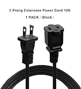 10ft 2 Prong Extension Cord, US Male/Female Power Cable for NEMA 5-15P to NEMA 5-15R, Black Exten...