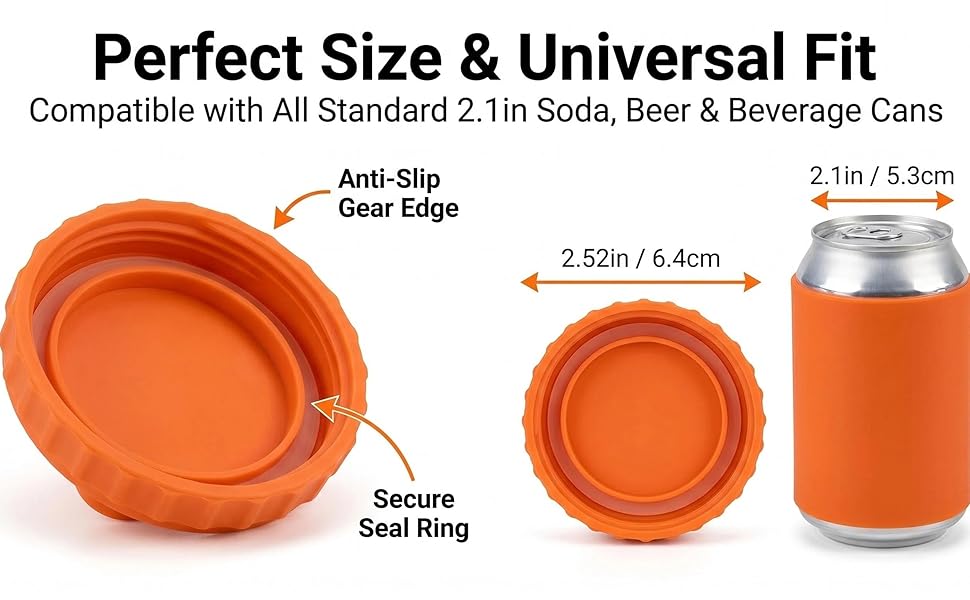 Silicone Soda Can Lids, Universal Fit 2.1in Standard Cans, Anti-Slip Edge &amp;amp; Secure Seal Ring