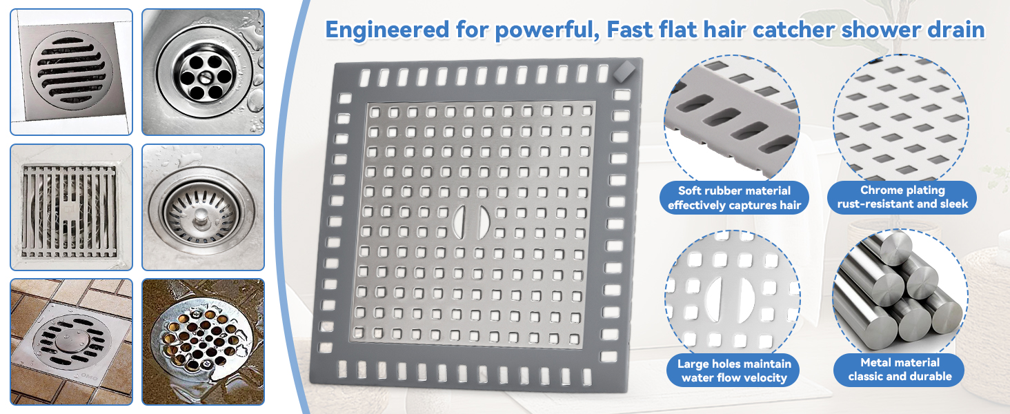 Engineered for powerful, Fast flat hair catcher shower drain.