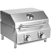 Bestfire Tabletop Gas Grill 2 Burners, 20,000 BTUs Stainless Steel Portable Propane Grill with Le...