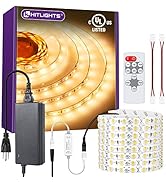HitLights Warm White LED Strip Lights Kit 3000K, 16.4ft Dimmable Tape Light with Controller, 12V ...