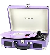 JORLAI Record Player 3 Speed Vinyl with Bluetooth Vintage Turntable Built in Battery Portable Sui...