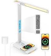 LAOPAO LED Desk Lamp with Wireless Charger, USB Charging Port, Sliding Dimmable Auto Timer Table ...