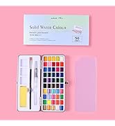 PTUNA Watercolor Paint Set, 48 Vivid Colors in Portable Box, Including Metallic and Fluorescent C...