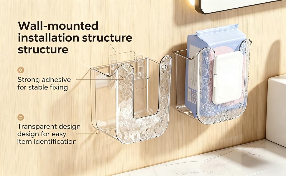 Wall Mounted Tissue Box Holder, Clear Plastic Storage Organizer for Bathroom Kitchen Toilet
