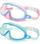 Vvinca 2 Pcs Kids-Swim-Goggles with Nose Cover, Swimming Diving Mask Wide View Anti Fog UV Anti S...