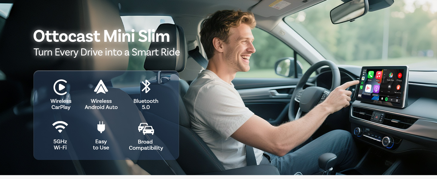 2026 Upgrade Ottocast Mini Cube, 2-in-1 Wireless CarPlay &amp;amp; Android Auto Adapter