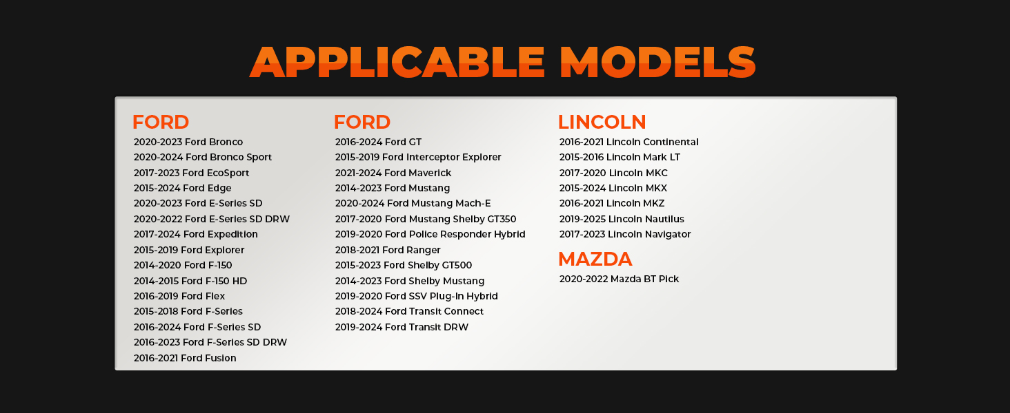 FITMENT- APPLICABLE MODELS