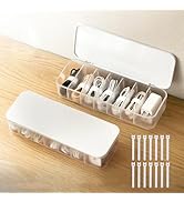 PAVSTINE 2 Pcs Cable Organizer Storage Box with 14 Wire Ties,Desktop Cable Management Box with Li...