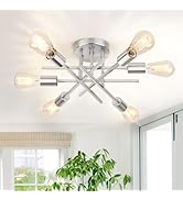TOBUSA 6-Light Silver Semi Flush Mount Ceiling Light Fixture, Modern Industrial Brushed Nickle Sp...