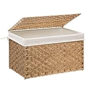 MOORLITER Wicker Storage Basket with Lid, 27.7 Gallon (105L) Large Blanket Basket with Lid, Woven...