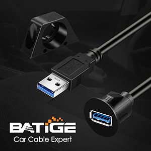 BATIGE - SMALL SINGLE PORT USB 3.0 CAR MOUNT FLUSH CABLE - 1